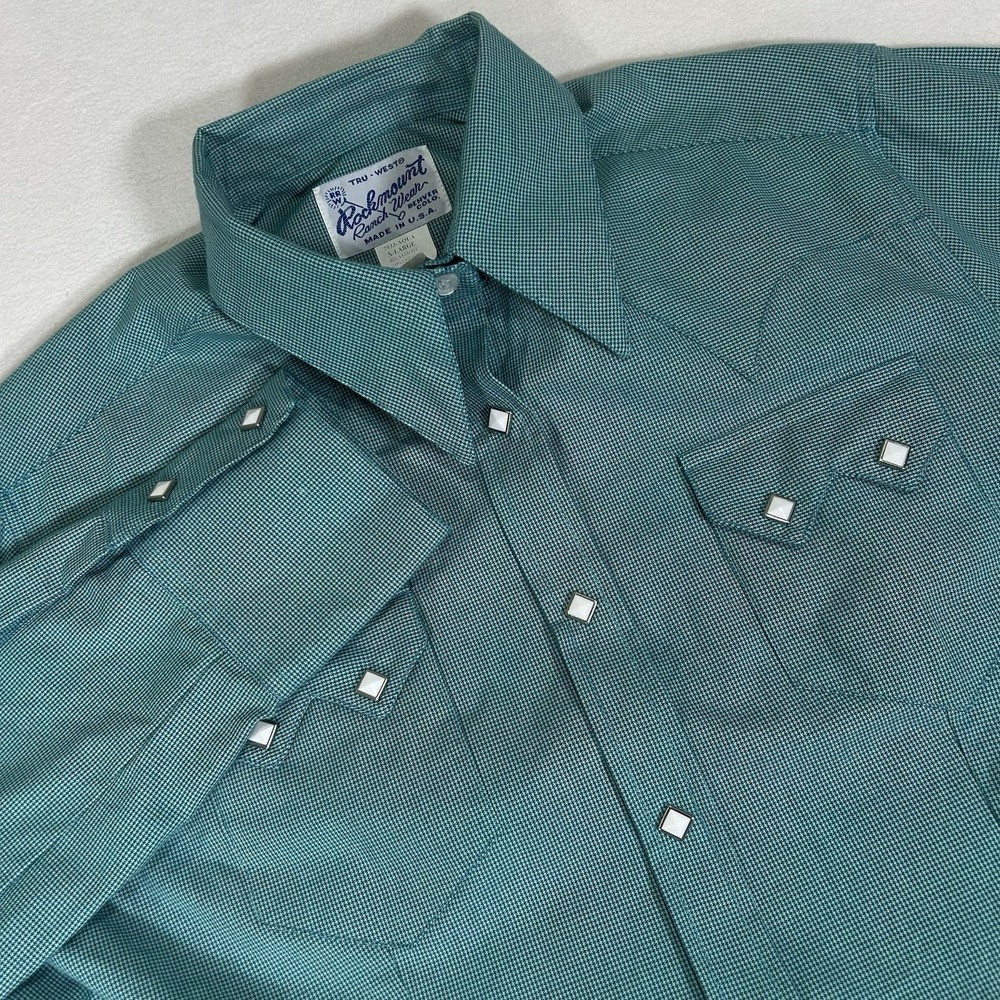 Rockmount Ranch Wear Western Pearl Snap‎ Womens XL Green Plaid Long Sleeve Shirt